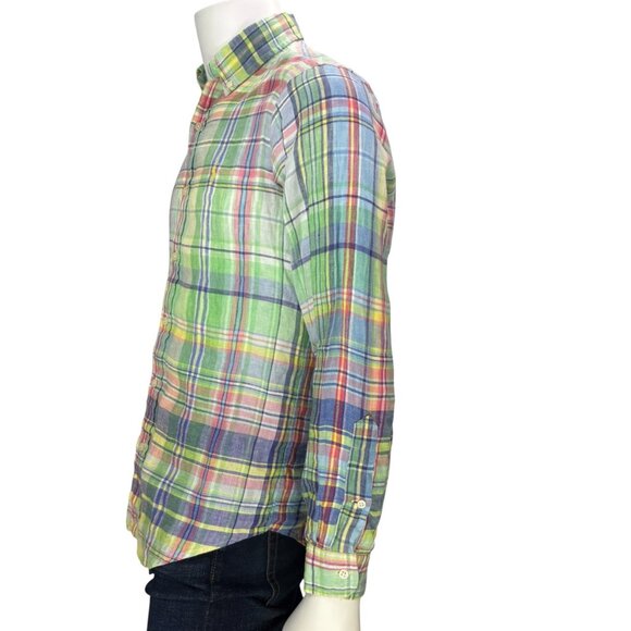 Ralph Lauren Mens Classic Fit Ocean Wash Linen Shirt Green Plaid Size S - Picture 6 of 14